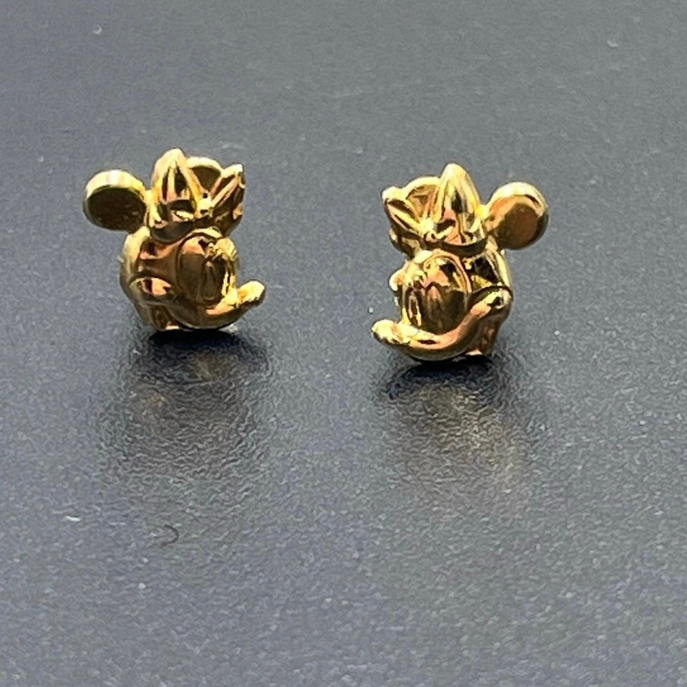 Disney DX 14K Yellow Gold Iconic‎ Minnie Mouse Bow Small Delicate Stud Earrings
